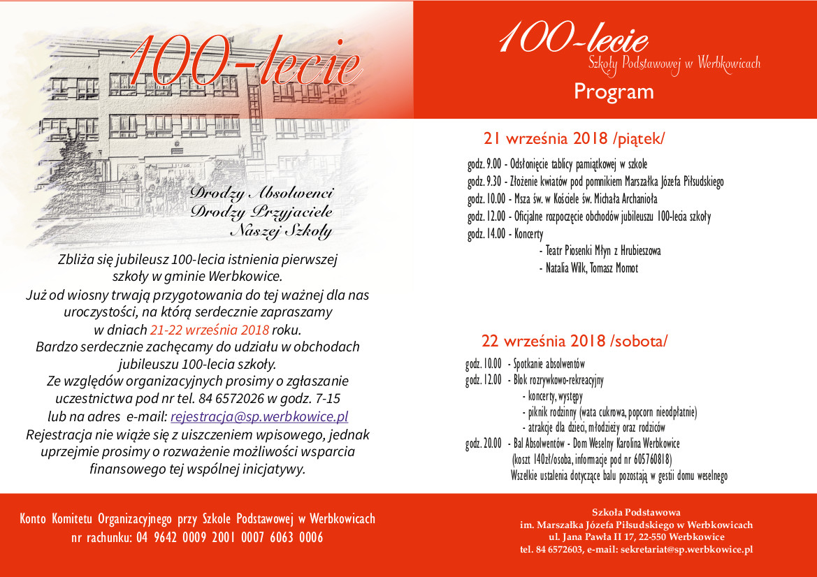 Zgłaszanie uczestnictwa w jubileuszu 100-lecia istnienia pierwszej szkoły w gminie Werbkowice